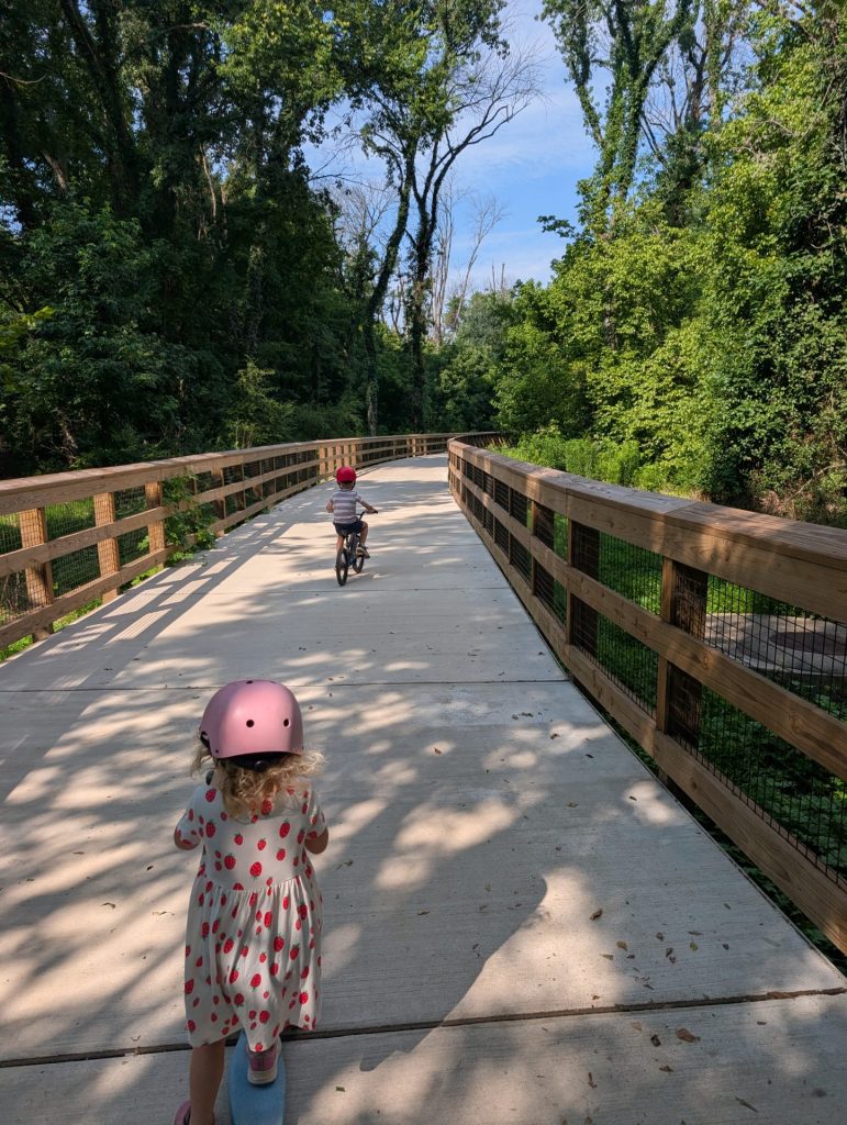 My son learning to ride his bike